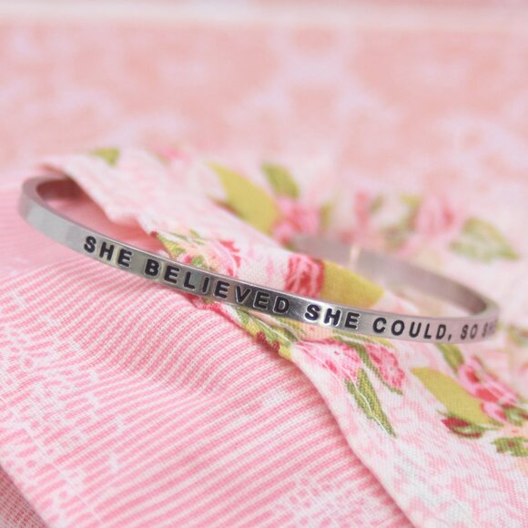 Mantraband She Believed She Could So She Did Inspirational Silver Bracelet Cuff - Picture 3 of 7